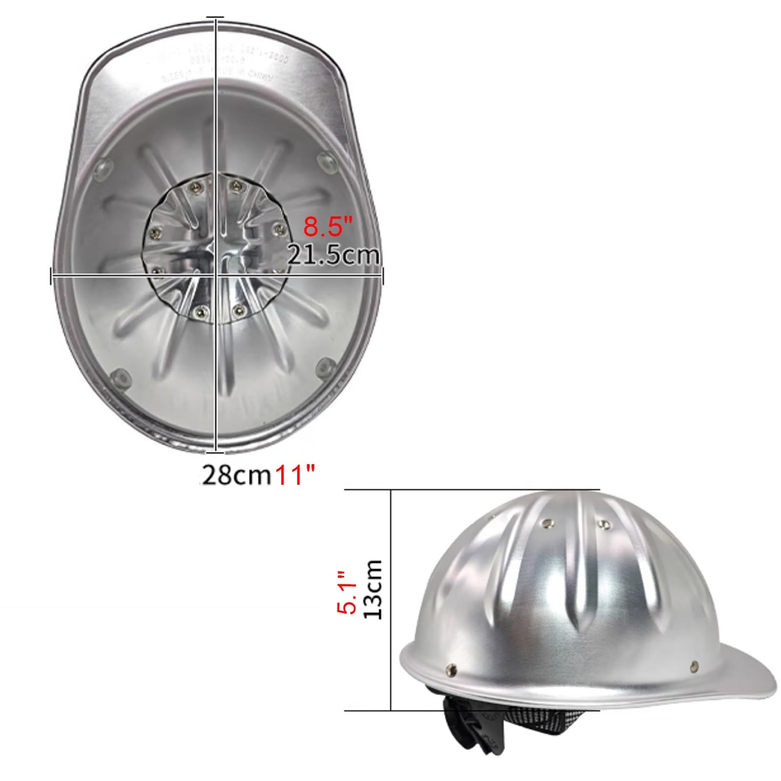 Casco de Seguridad de Aleación de Aluminio con Forro Interior Desmontable Cascos Rígido Plateado para Obras 5,1" de Profundidad Fijación de 4 Puntos Dispositivo de Ajuste