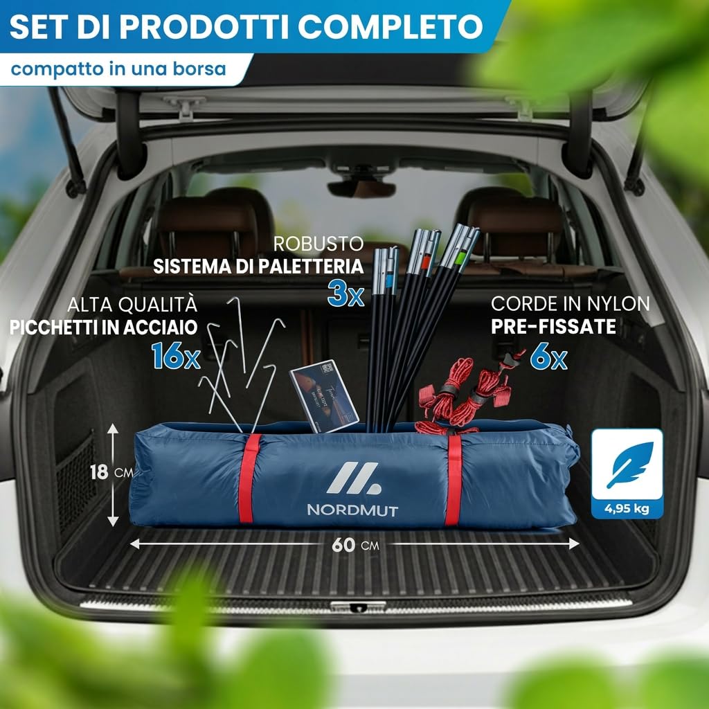 NORDMUT® Tenda da Campeggio 4 Persone Impermeabile & Leggera – Tenda a Cupola con Anticamera Richiudibile – 2-4 Persone con Ottima Ventilazione & Piccolo Ingombro