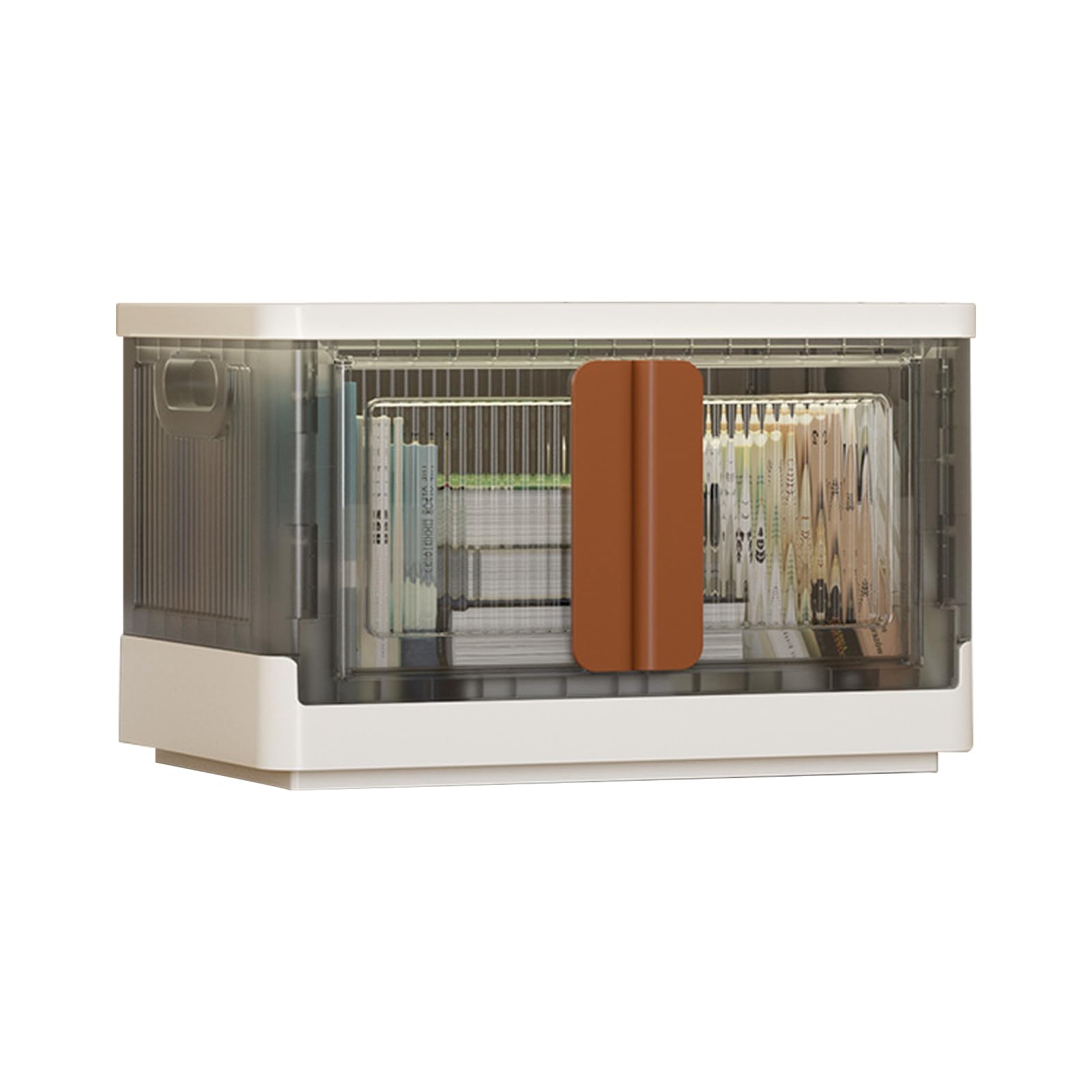 T&Jero 8.4 Gal Collapsible Storage Bins with Lids and Wheels, Stackable Plastic Closet Organizer with Doors, Foldable Storage Container for Dorm Room Organizing, 1 Pack