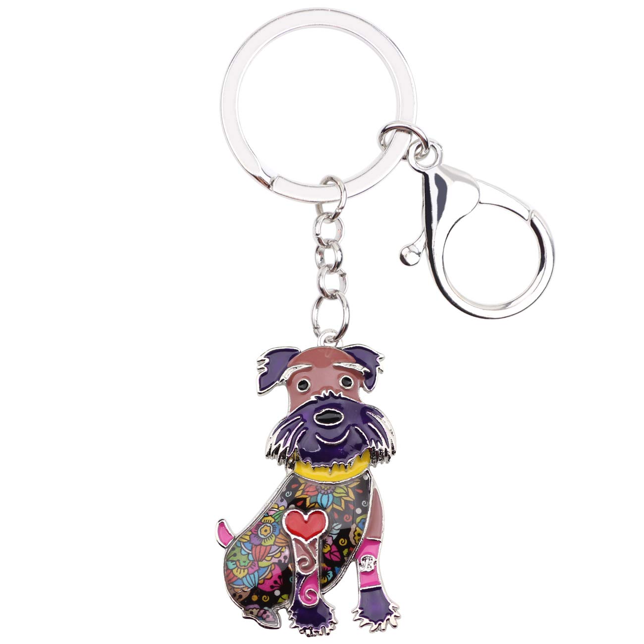 DOWAY Cute Enamel Dog Keychain Keyring Pets Dog Keyrings for Women (Purple Schnauzer)