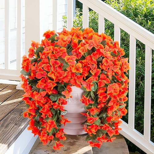 Artificial Bougainvillea Faux Flowers Plants for Outdoors Outside Fall Autumn Decor, 2 PCS Silk Trailing Vines UV Resistant Realistic Orange Fake Flowers for Planter Front Door Porch Patio Balcony - thumbnail 3