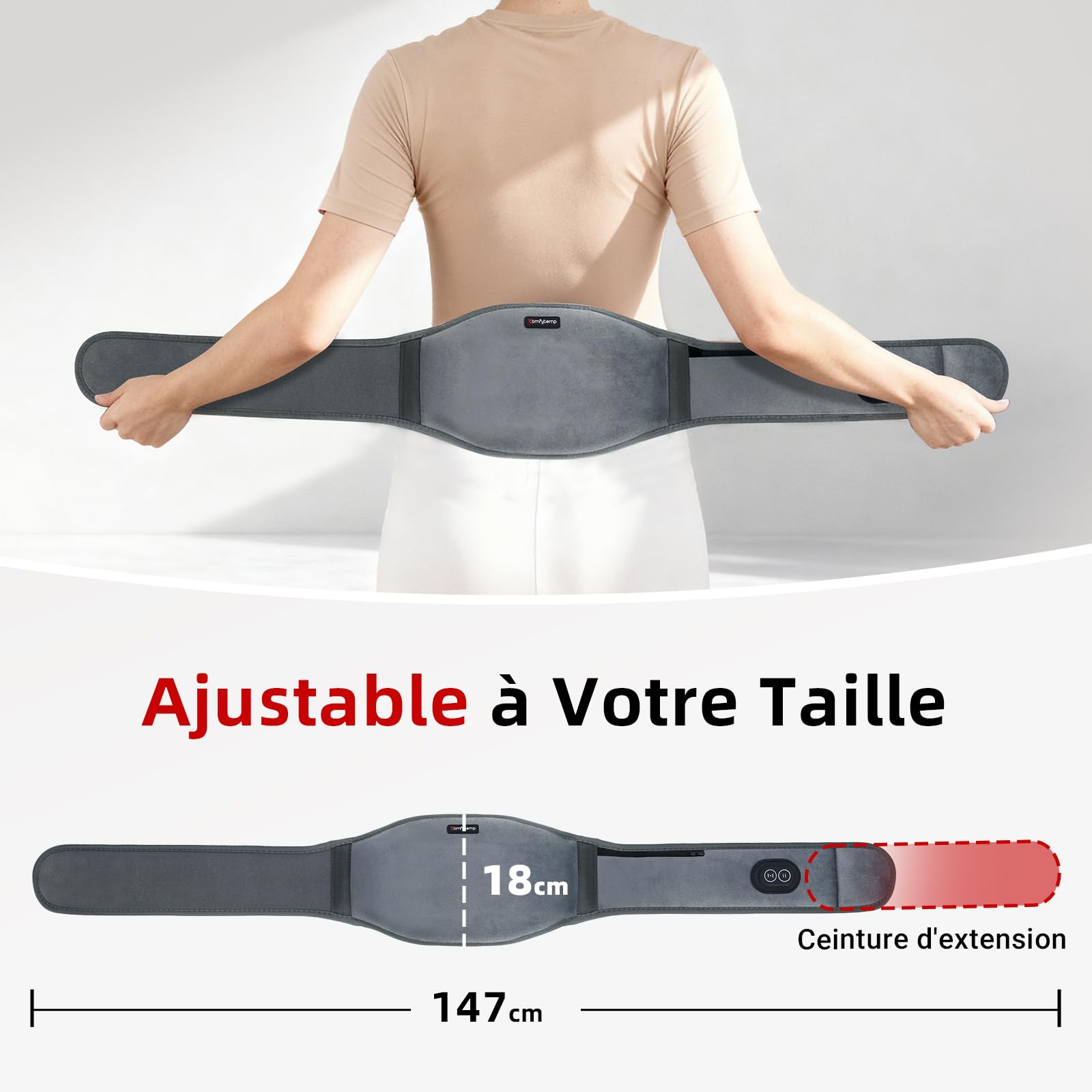 Comfytemp Ceinture Chauffante Lombaire, Coussin Chauffant Pour Dos Sans Fil