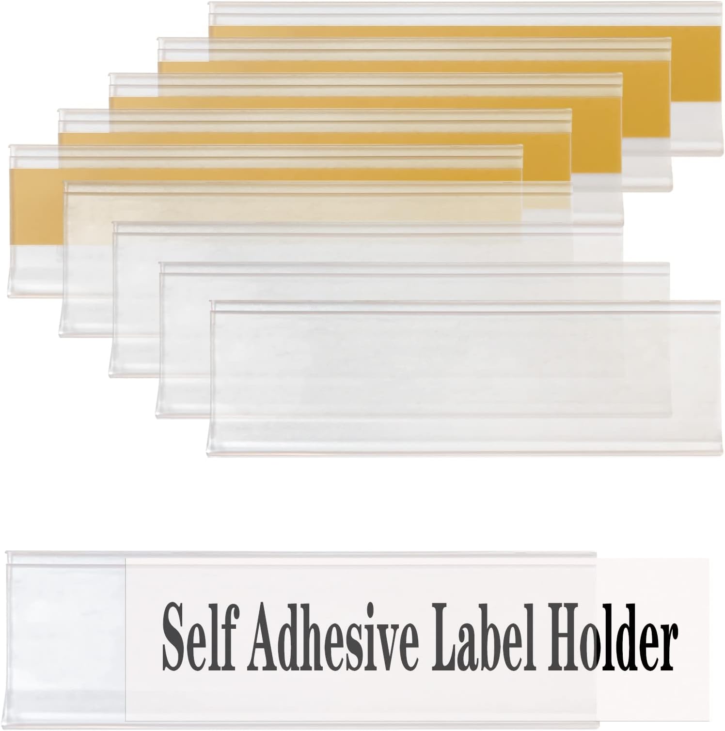 Self Adhesive Label Holders, ELEMGULY 50Pcs Shelf Tag Label Holders with Paper Label Inserts Plastic Price Tag Holders Clear Shelf Label Clips (3.94 x 1.18 Inch)