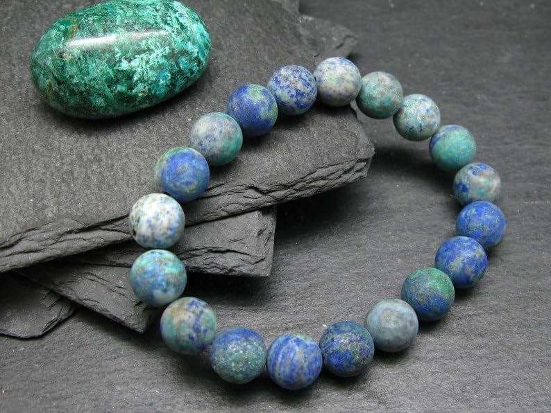 Natural Dioptase Chrysocolla Malachite Shattuckite 10mm Round Shape Smooth Cut Beads 6.5 Inch Stretchable Bracelet For Men & Women. Unisex Bracelet For Healing, Meditation &... - Image 2