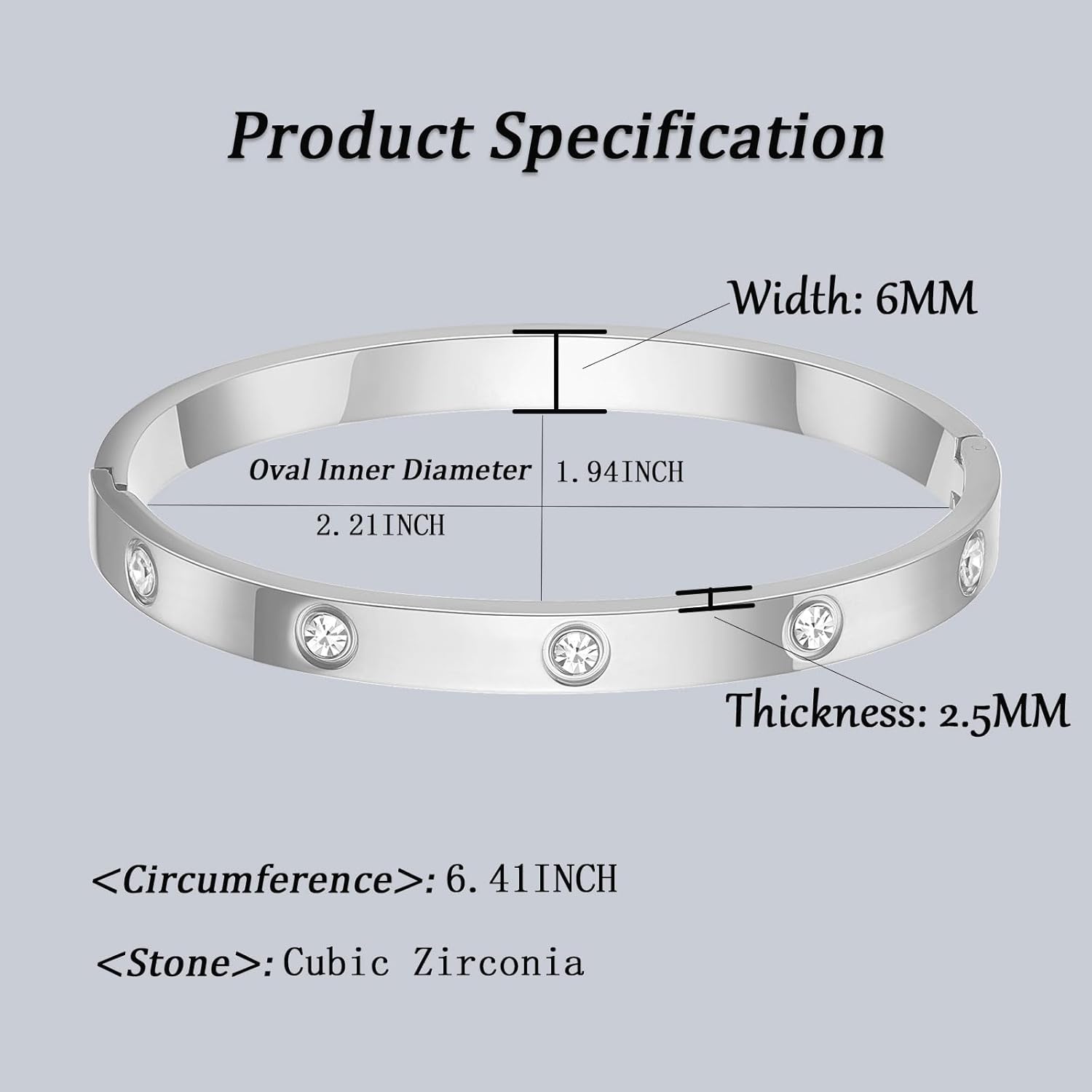 Love Bangle Bracelets for Women Trendy Stainless Steel Cubic Zirconia Hinged Friendship Jewelry, Stocking Stuffers Birthday Wedding Graduation Gifts for Women, 18k Gold-Plated, Silver - Image 2