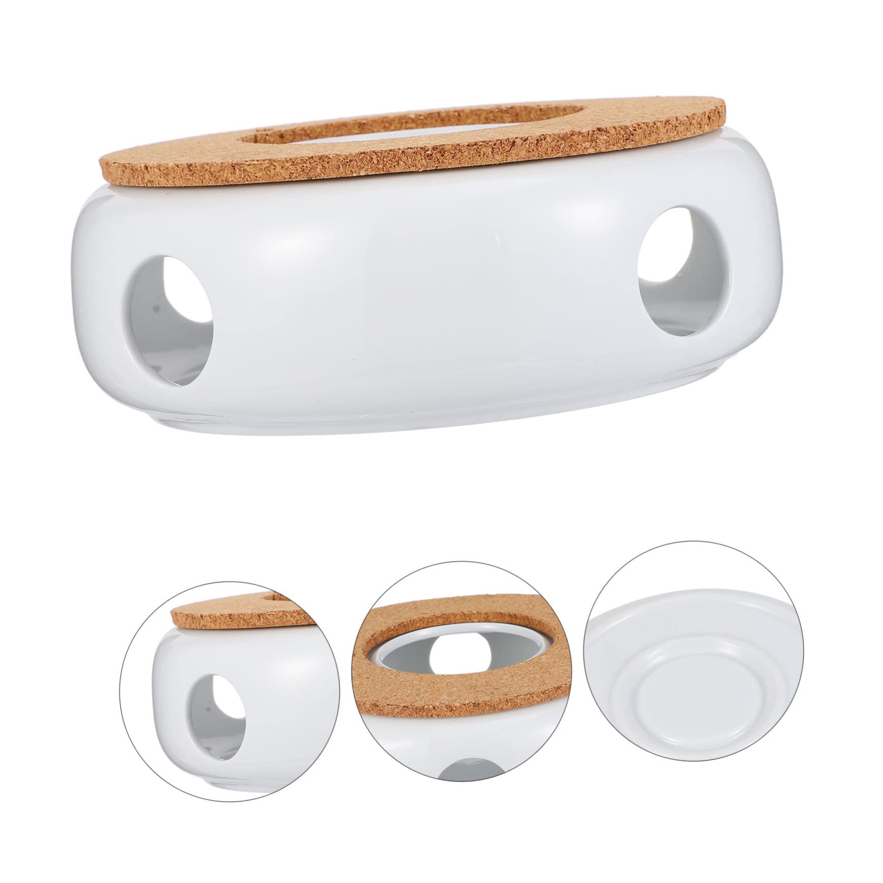 Keramik Teekannenwärmer Weiß mit Holzfuß für Tee und Kaffee | Ausgehöhlter Sockel, für Glas und Teekannen, 1 Stück, Feine Verarbeitung