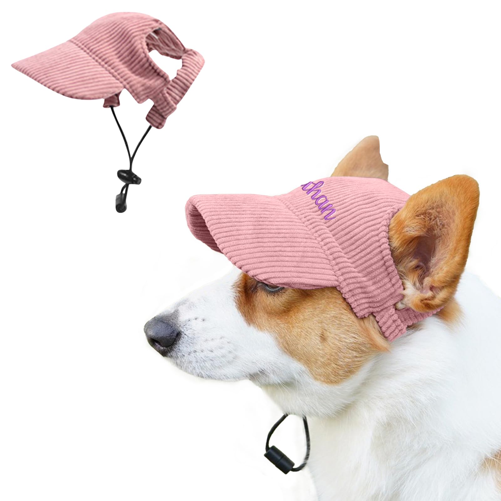 Custom Pet Dog Sun Hat with Embroidered Name,1PC Adjustable Small Dog Sun Hat with Ear Holes,Pet Hat Baseball Cap for Puppies Summer Outdoor (Pink, L)