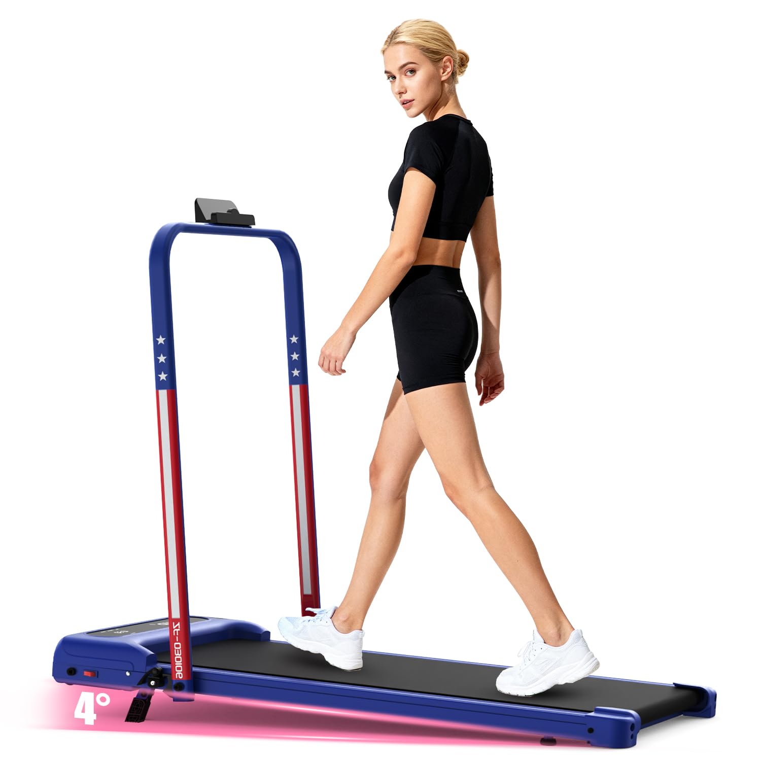 Yagud Walking Pad Treadmill with foldable handrail and dimensions