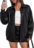 TrendyQueen Women's Oversized Faux Leather Bomber Moto Jacket - Stylish Everyday & Night Out Coat