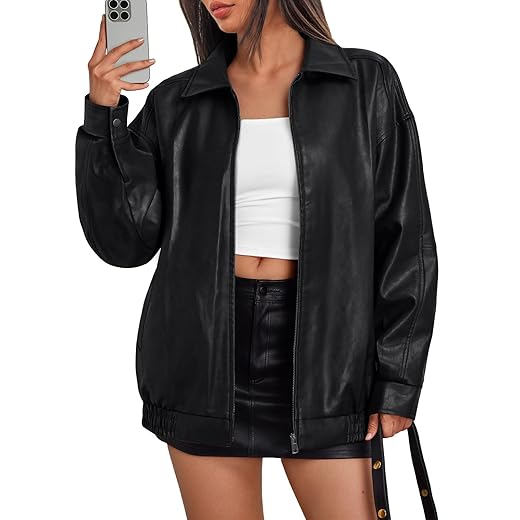 Trendy Queen Women's Leather Jackets Oversized Faux Motorcycle Plus Size Moto Biker Faux Coat Fall Winter Blazer Outfits Fashion Clothes 2023