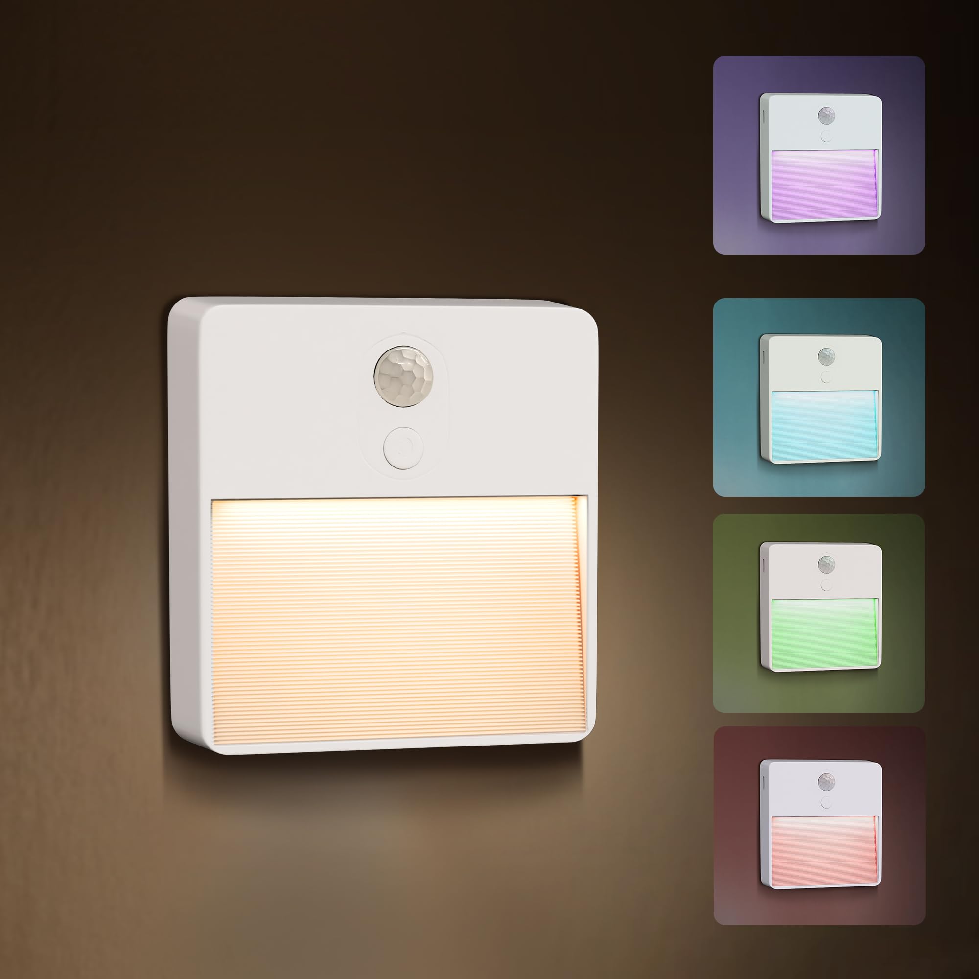 ECOBAY LED Night Light with Motion & Dusk Sensor, 2-Pack, Battery-Powered & Rechargeable, Multi-Color Adjustable, Dimmable