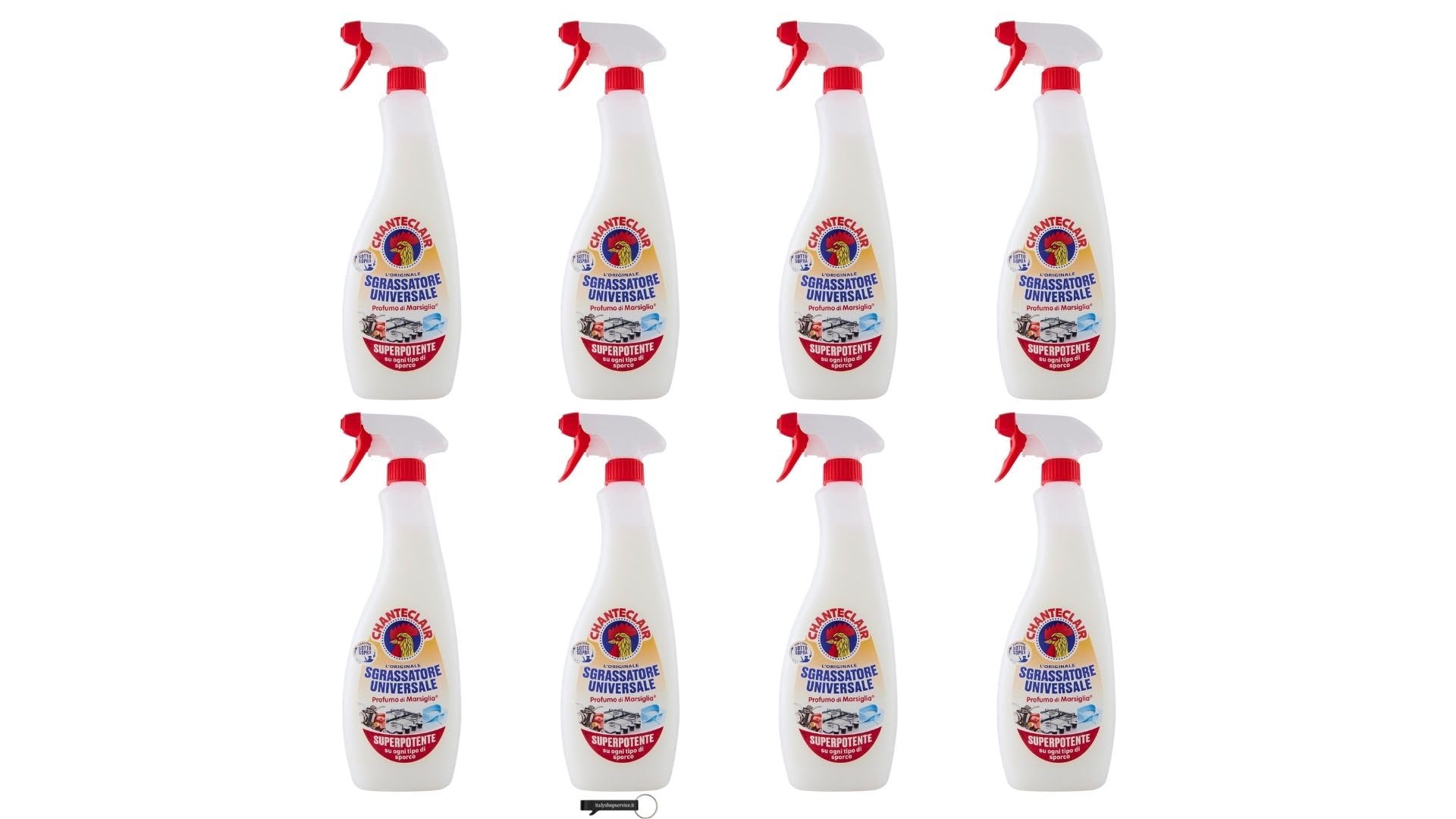 Chanteclair Sgrassatore Marsiglia - Sgrassatore al profumo di Marsiglia, 600 ml, potente sgrassante spray detergente + portachiavi Italy Shop Service in omaggio, 8 pezzi