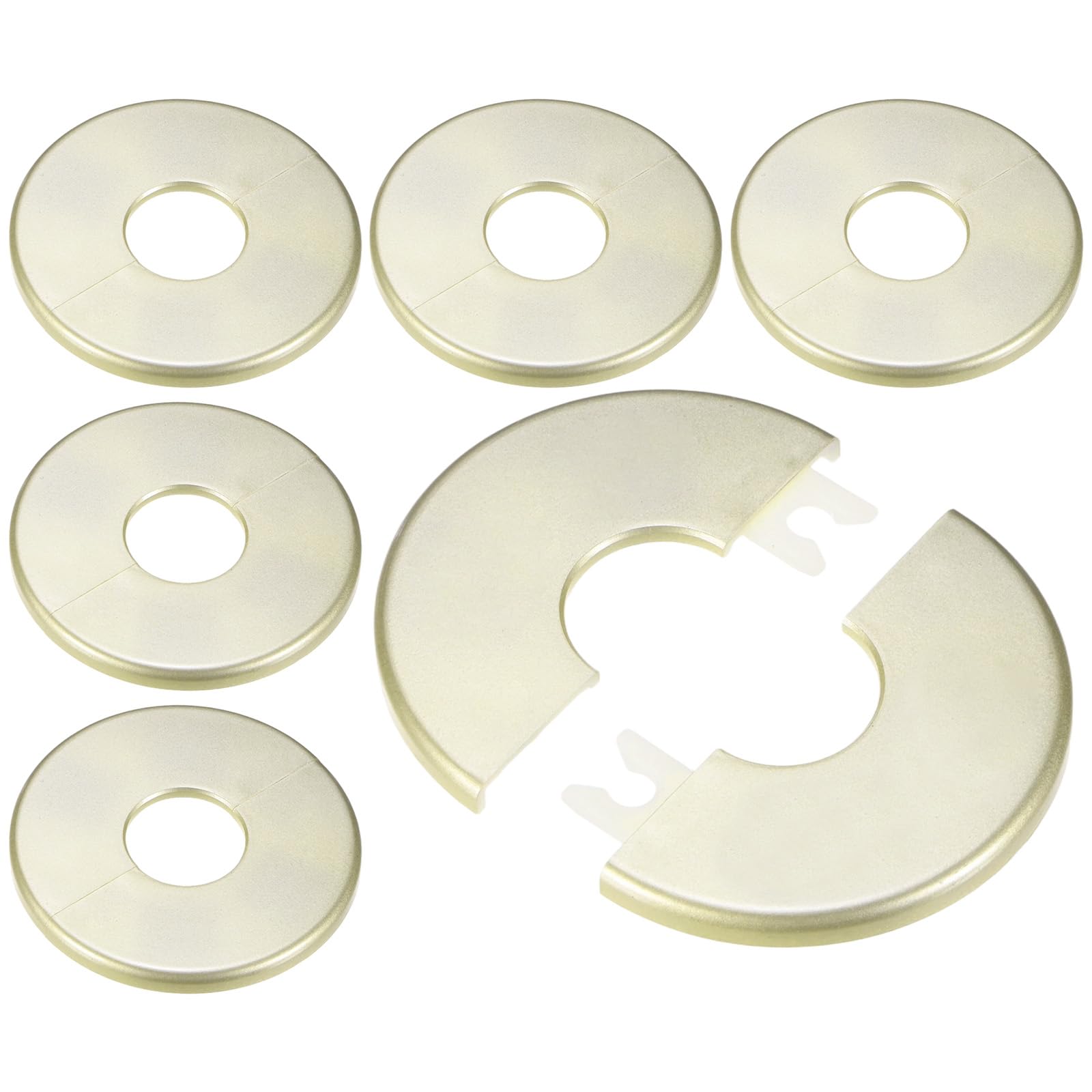 M METERXITY 6-Pack Wall Split Flange, 22mm[0.87"] ID ABS Round Self-Adhesive Escutcheon Plate Cover Buckle for Pipe Accessories/Floor/Ceiling, Plumbing Cover Plates [Gold, 66mm 2.6" OD]