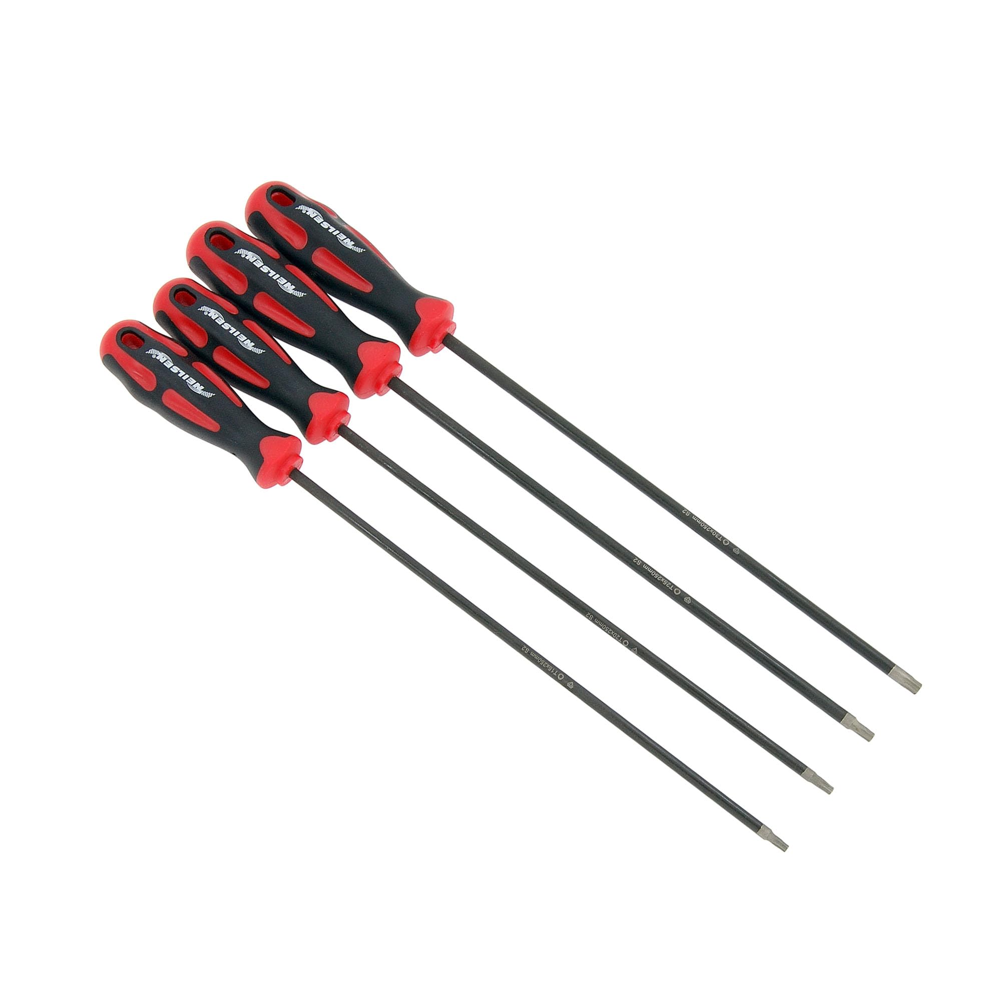 Neilsen CT6011-4pc Diamond Tipped Star Screwdriver Set S2 Steel with T15, T20, T25, T30 Long Reach 250mm for Automotive and DIY Use