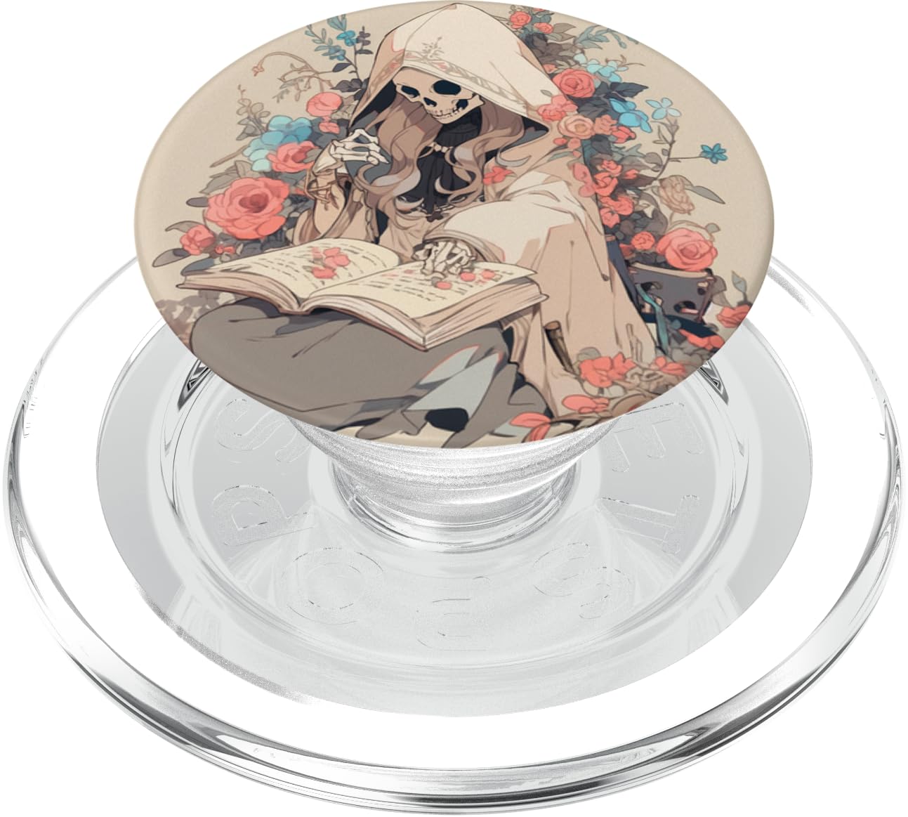 Librarian Skeleton Gothic Goth Book Reading Lover Beige PopSockets PopGrip for MagSafe