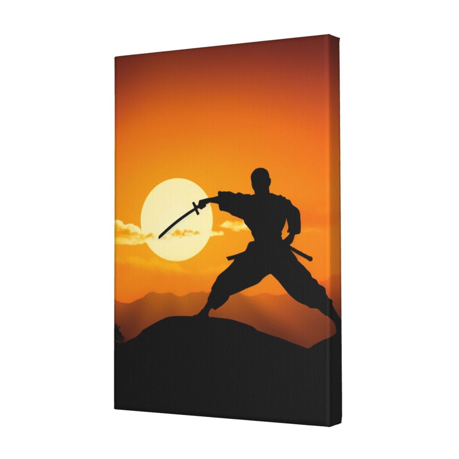 FodPand Sun Karate Silhouette Canvas Wall Art for Living Room Wall Decor 12"x18" Modern Artwork Painting Pictures Hanging Canvas Prints Aesthetic Wall Art for Bedroom Bathroom Office Wallart Decor