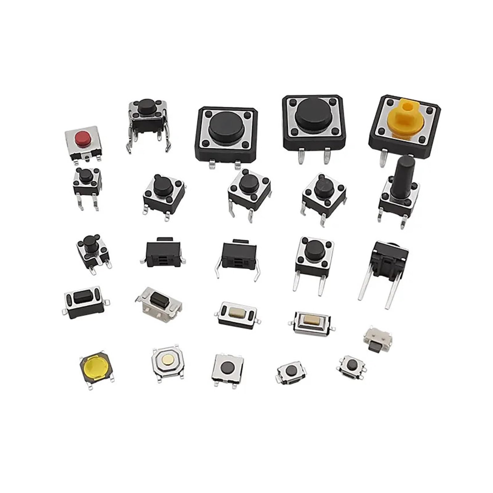 BKGWCSOR 125Pcs Momentary Tact Push Button Switch SMD 2/3/4Pin 3x4mm 3x6mm 4x4mm 6x6mm 12x12mm Tactile Switch DIY Assortment Kit Switches