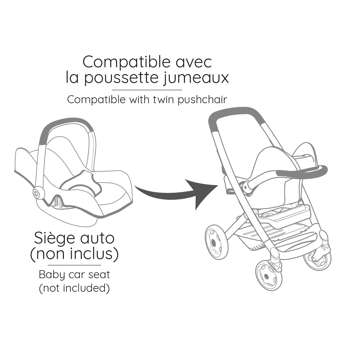 Smoby - Maxi-Cosi - Cochecito Gemelar Beige - Juguete de Imitación - para 2 Muñecas de hasta 42 cm - Ruedas Silenciosas y Multidireccionales - A Partir de 3 Años - Fabricado en España