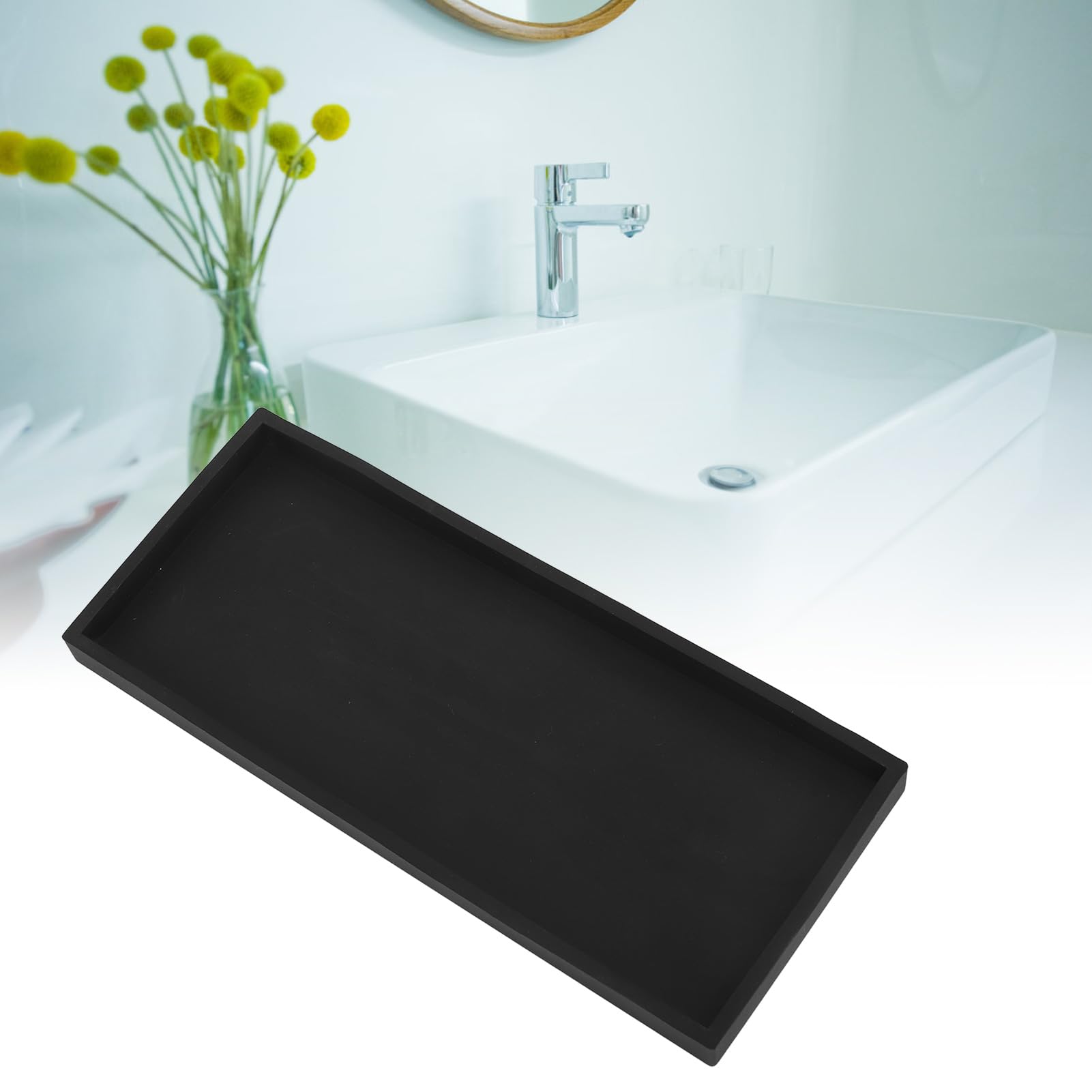 Vassoio da Bagno per Bancone, Vassoio Cosmetico in Silicone per Bagno, Vassoio Rettangolare per Lavabo Vassoio Portaoggetti Vassoio Cosmetico Vassoio Portaoggetti per Gioielli (L)