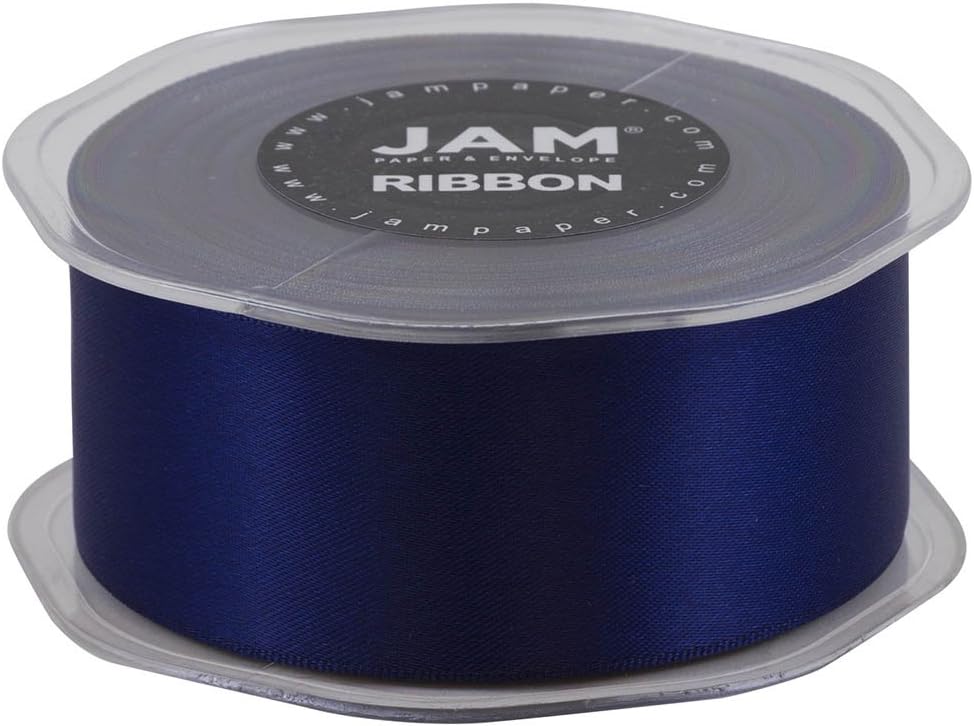 JAM PAPER Double Faced Satin Ribbon - 1 1/2 Inch Wide x 25 Yards - Navy Blue - Sold Individually