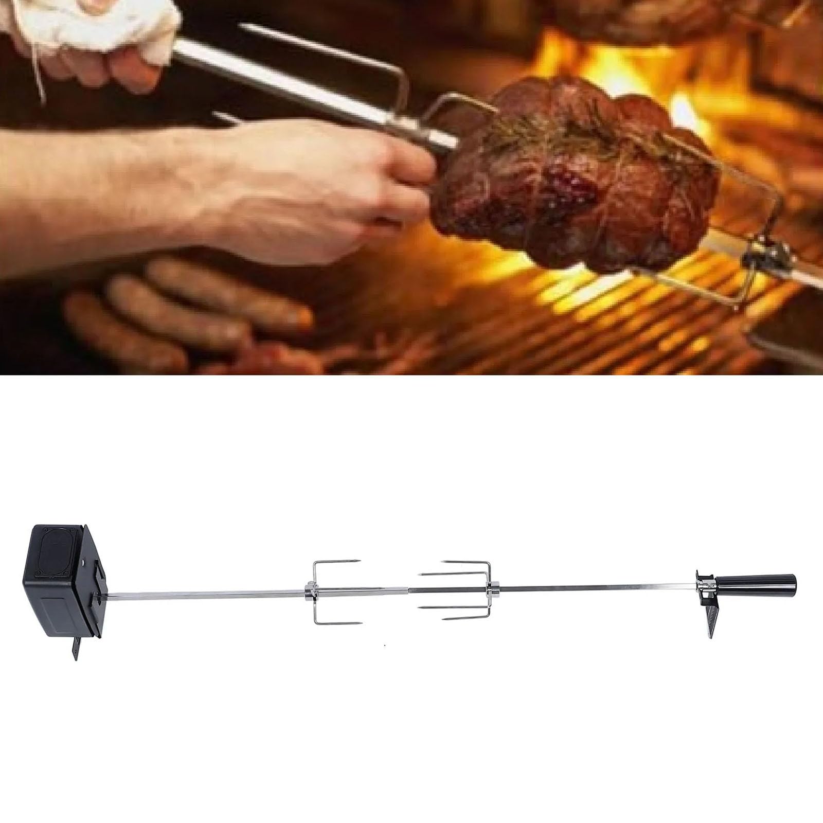 Generisch Set per arrostire, griglia rotante e griglie elettriche, con forchette per spiedini, supporti per arrostire perfettamente, set per barbecue in acciaio inox