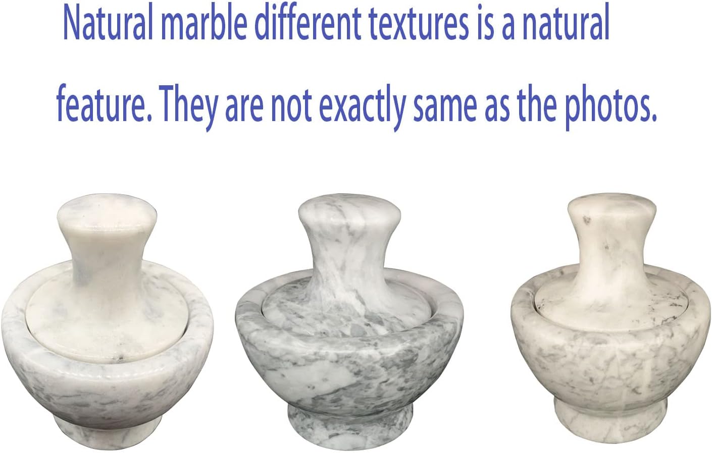 Mortar and Pestle Set, Natural Marble Stone, Guacamole Spice Herbs Salads Grinder (White)