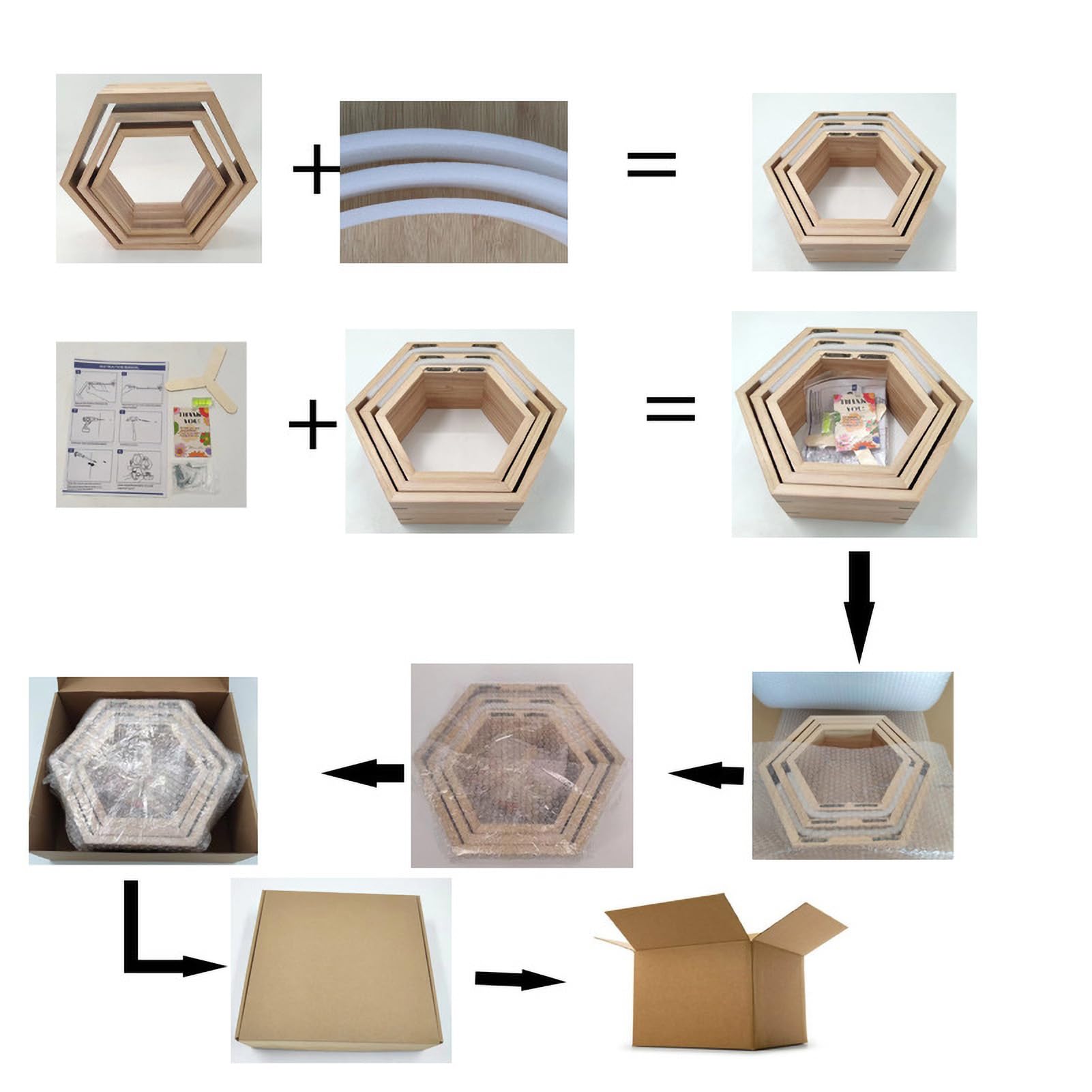 Juego de 5 Estantes Flotantes Octágonos y Hexagonales de Madera Rústica Montados en la Pared para Fotos y Plantas
