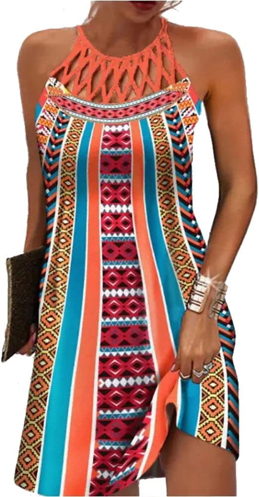 BIRW Summer Dresses for Women 2025 Casual Floral Halter Neck A-line Beach Vacation Sundresses with Pockets