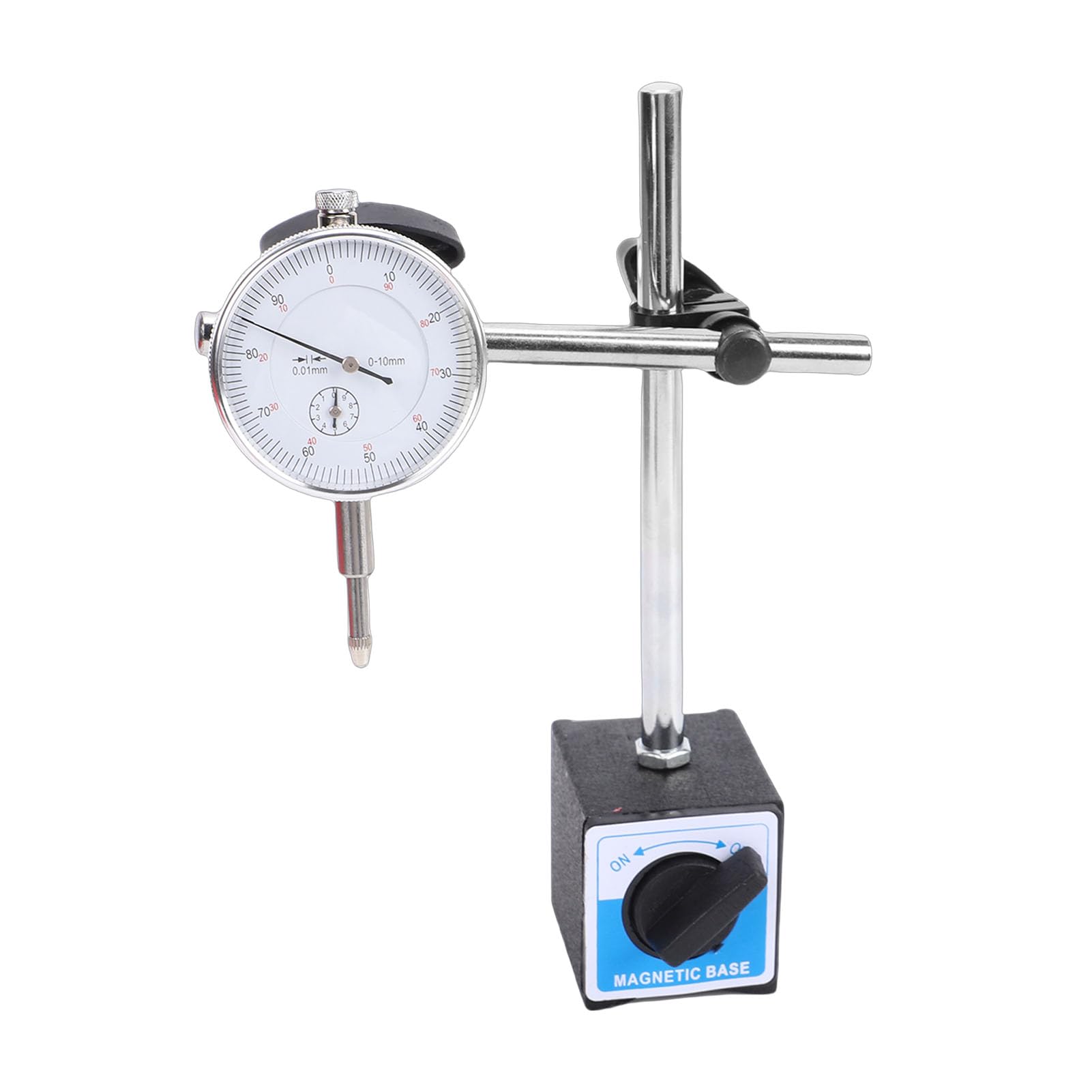 Fafeicy Set Comparatori a Quadrante, Misurazione Ad Alta Precisione 0-10 Mm, Comparatore a Quadrante con Base Magnetica, Precisione 0,01 Mm, Acciaio Legato per Uso in Officina e