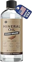 Kate Naturals Mineral Oil for Wood Cutting Board, Butcher Block, and Knife. Food Grade Mineral Oil for Wooden Cutting Board & Utensils (8oz, Food Safe)