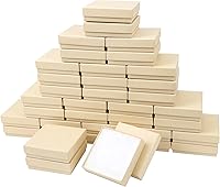 Batifine 40 Pack Brown Cotton Filled Jewelry Gift Boxes 3.5x3.5x1 Inch - Bulk Cardboard Boxes for Rings Necklaces Earrings Bracelets