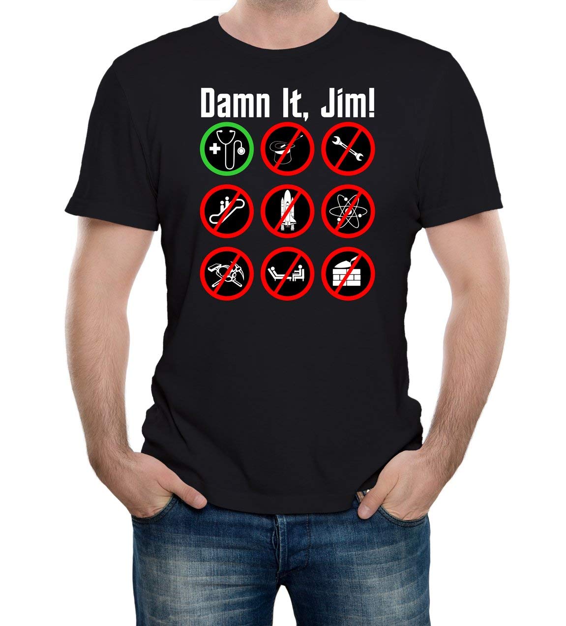 Reality Glitch Men's Damn It Jim Nerd Geek Slogan T-Shirt Black