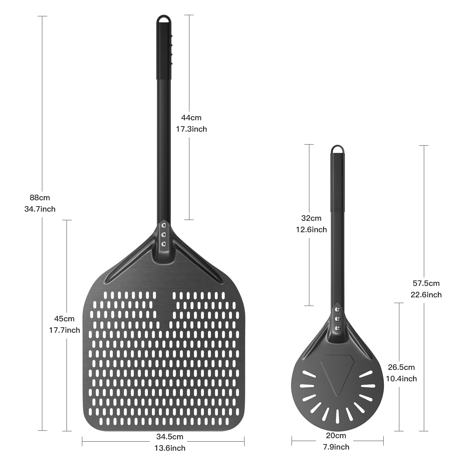 G.a HOMEFAVOR Pizzaschieber Perforierter 14 Zoll Pizzaschaufel aus Hart Eloxiertes Aluminium Pizzaschaufel 8 inch Pizzawendeheber Pizza Schaufel mit Silikongriff