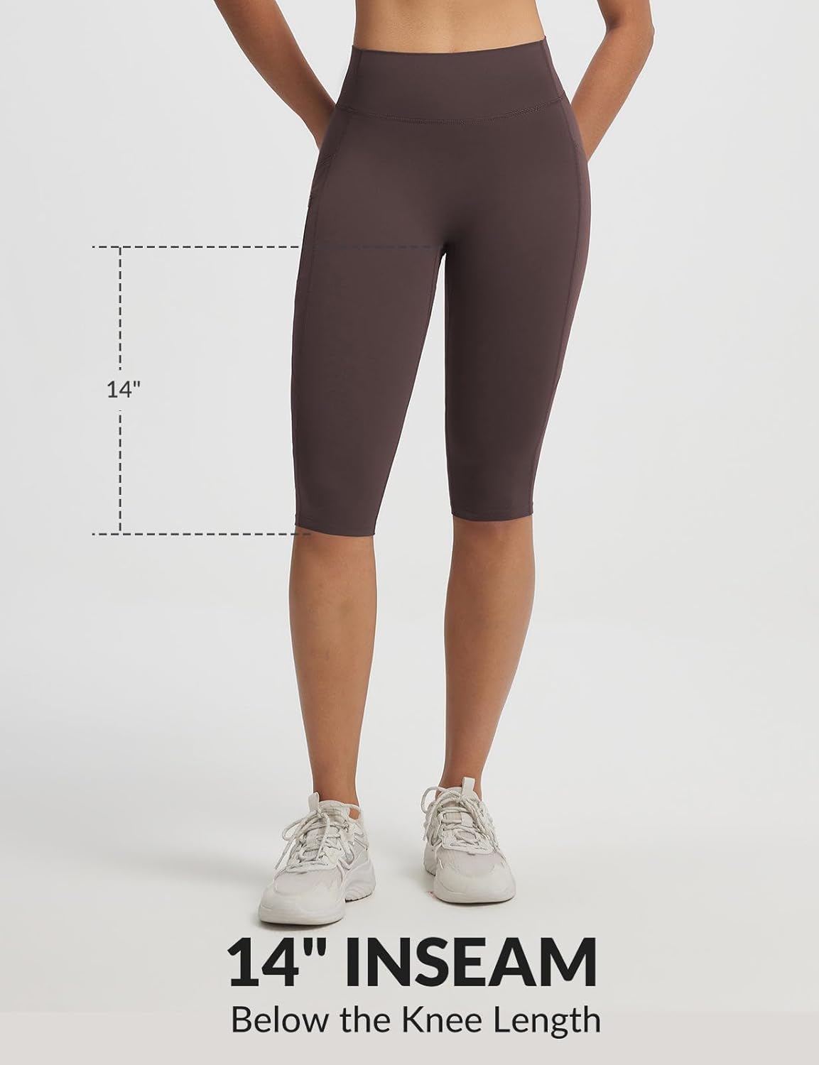 baleaf Womens Knee Length Capri Leggings with 3 Pockets Yoga Capri Pants High Waisted Summer Casual Wokrout - Image 4