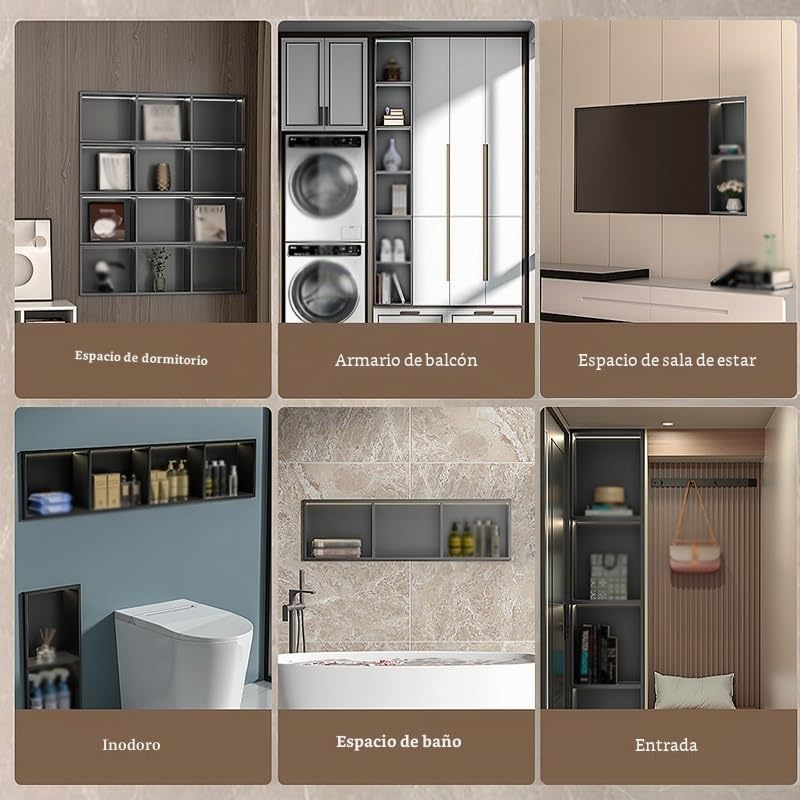 Nicho de Pared de Acero Inoxidable, nicho de Ducha Empotrado con luz LED, Estante Organizador Impermeable para Almacenamiento en el baño, no Necesita Azulejos (Negro, 70 x 28 x 12,5 cm)