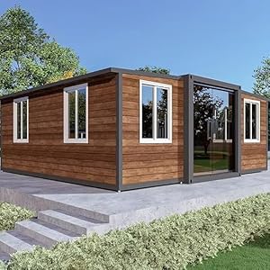 Prefabricated Tiny House for Adults – 19x20FT Foldable Modular Home Bedrooms, Fully Equipped Kitchen,Expandable Mobile Container Living Unit for Backyard Studio,Off-Grid Cabin,or Vacation Retreat