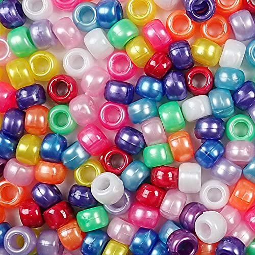 Pretty Pearl Rainbow Mix Plastic Craft Pony Beads, 6 X 9Mm, 500 Beads, Made In The Usa, Bulk Pony Beads Package For Arts & Crafts #TOP1