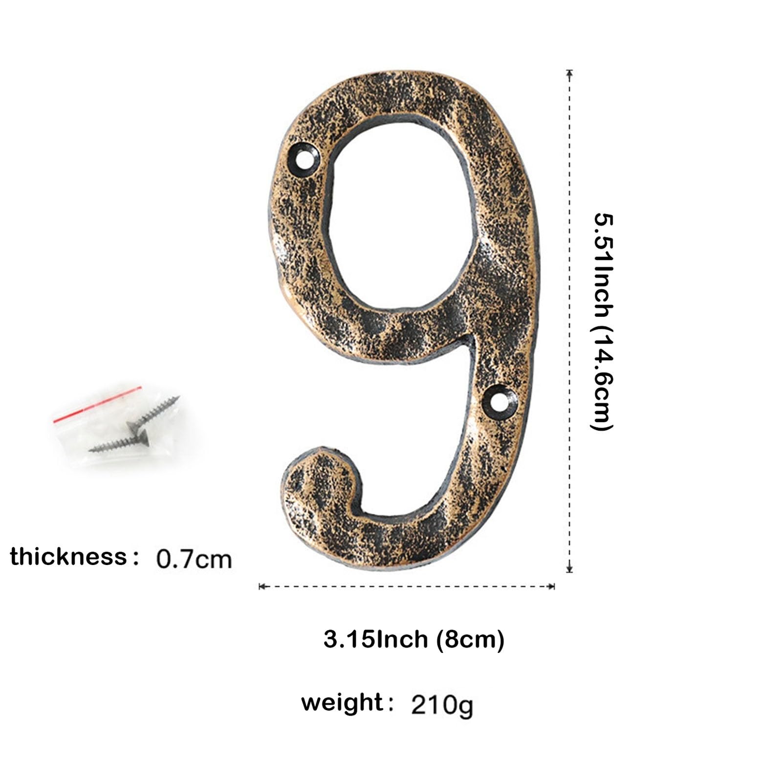 Números casa 5,5 pulgadas con tornillos - Número puerta moderno metal, números dirección hierro fundido bronce, cartel dirección, para exterior, buzón, apartamento, jardín, habitación(9)