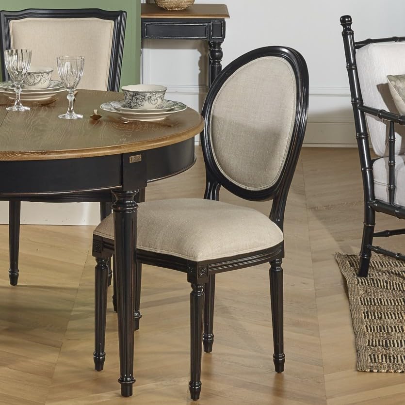 Robin des bois - MEDAILLON : Lot de 2 chaises en Bois Couleur Noire et Lin Beige