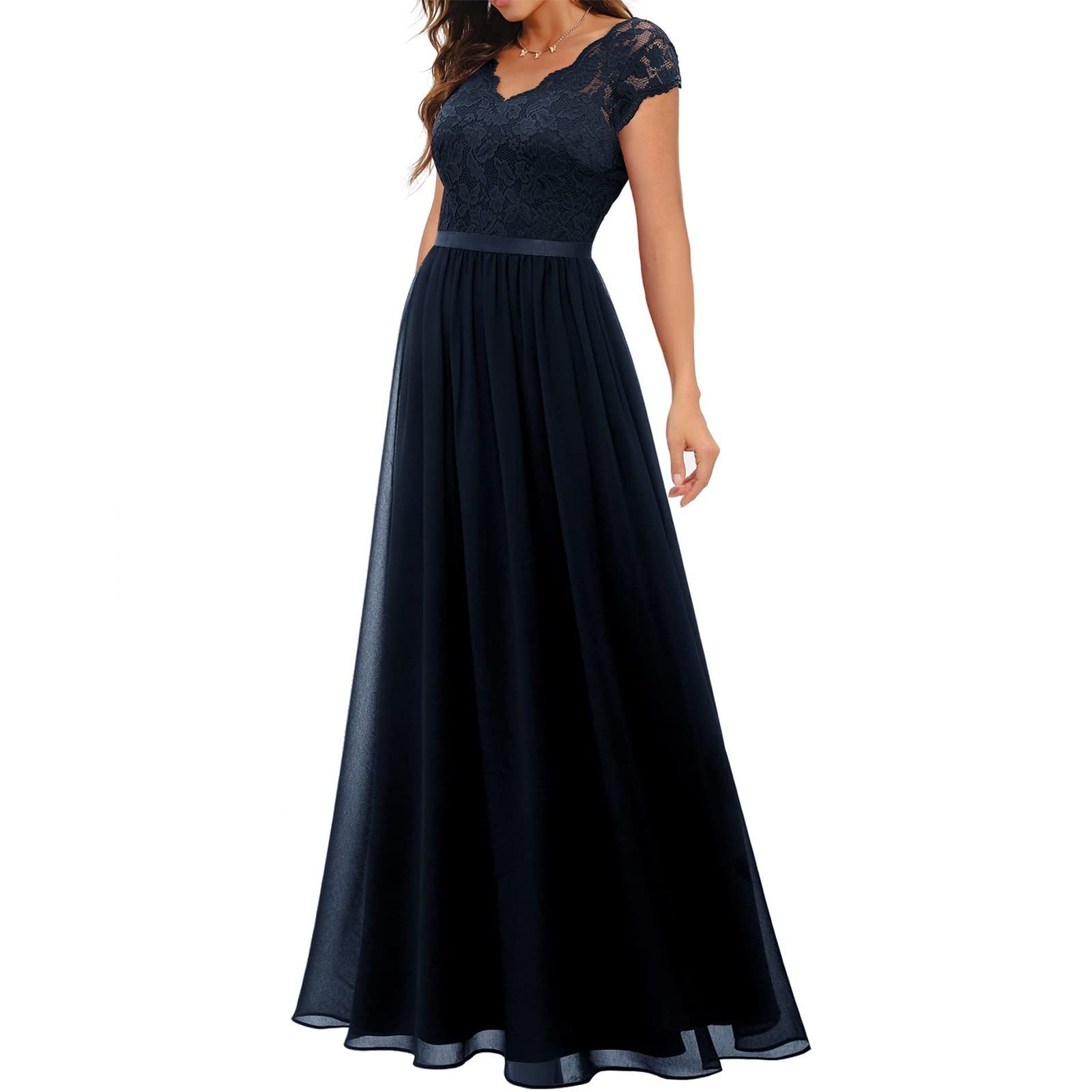 Generisch Abendkleider Elegant Für Hochzeit Partykleid Lang Abendkleid Spitze Cocktailkleid Sommerkleid Leicht Kleider Chiffon Ballkleider Maxikleid