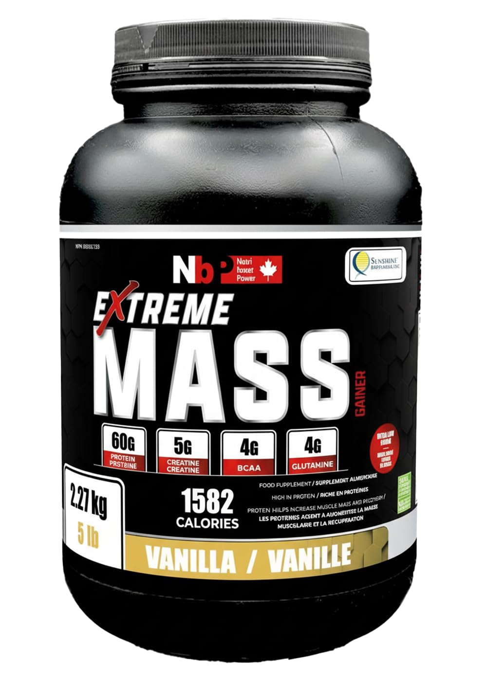Extreme Mass Gainer Muscle Builder, 5 lb (2.27 kg) Low Sugar high Calories for Intense Workouts (Vanilla)