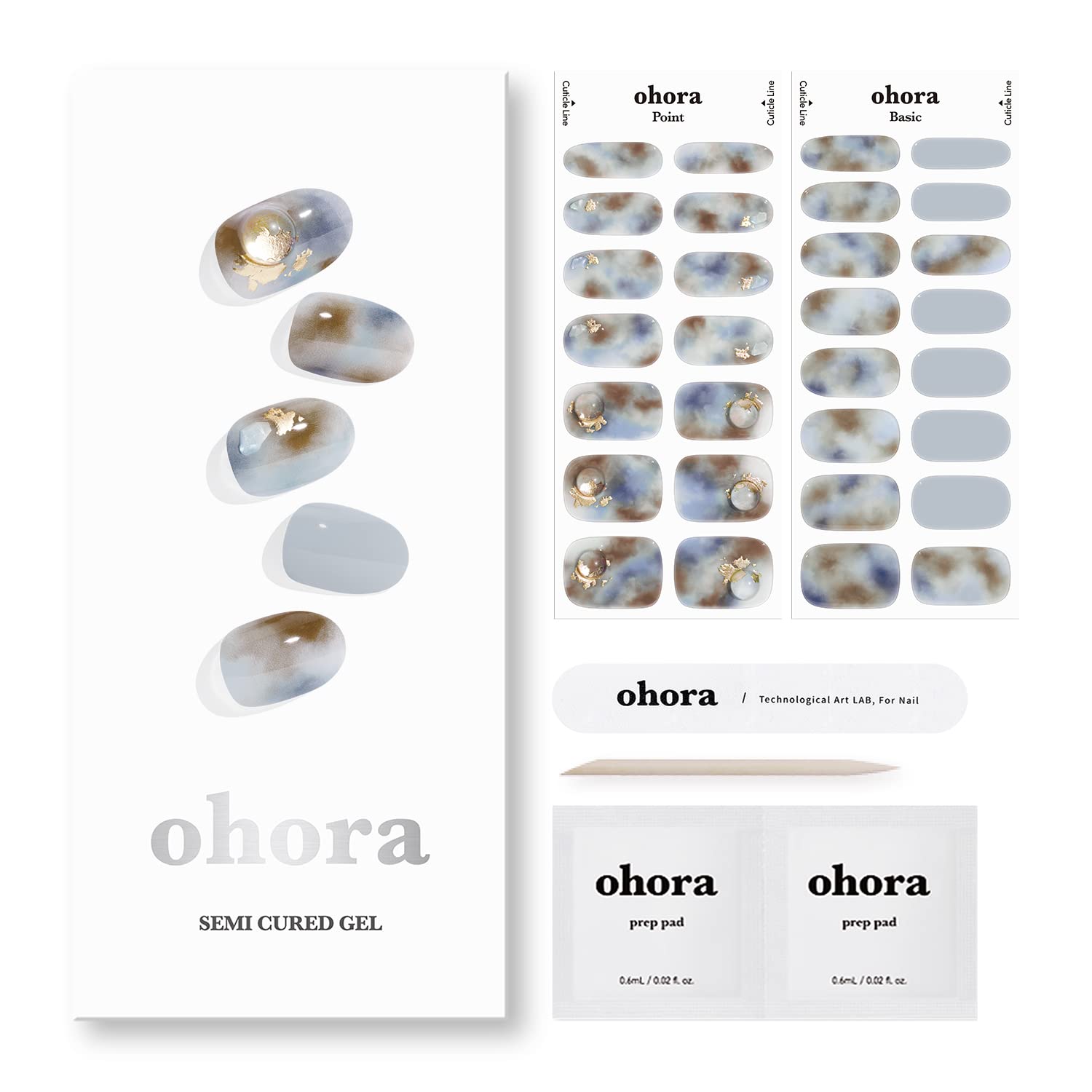 ohoraSemi Cured Gel Nail Strips (N Daybreak) - Works with Any Nail Lamps, Salon-Quality, Long Lasting, Easy to Apply & Remove - Includes 2 Prep Pads, Nail File & Wooden Stick - Jewel - Gemstone