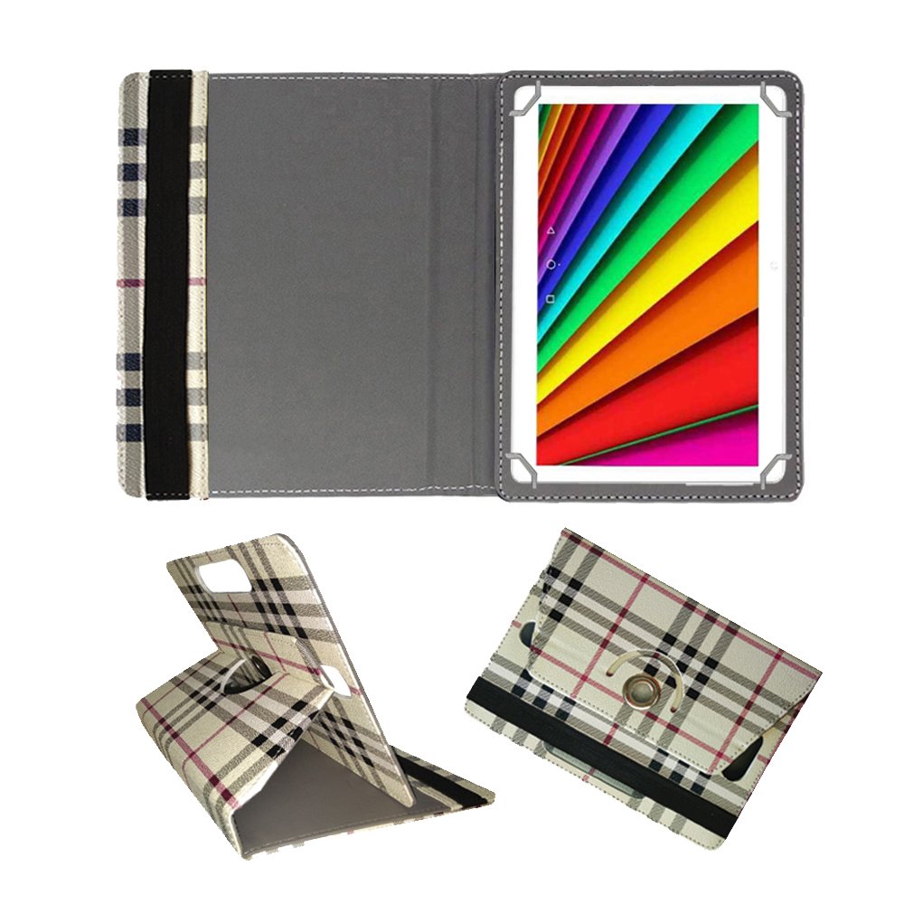 Fastway Rotating Leather Flip Case for I Kall N10 8 GB 10.1 with Wi-Fi+4G Tablet Cover Stand Cream