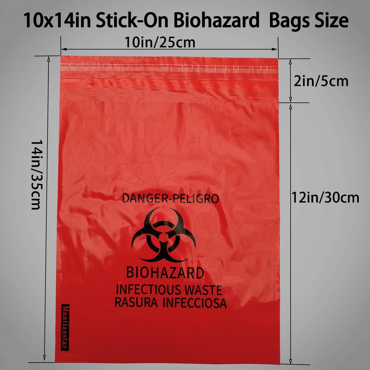 Mantianstar 100pcs Medical Grade No Leak Bags Stick On Biohazard Bags 10x14in/25x35cm Stick-on Infectious Red Waste Bags : Industrial & Scientific