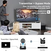 Vista 3 de 1Mii B03+ Receptor transmisor Bluetooth para TV Home Stereo, adaptador Bluetooth 5.3 de largo alcance para audio de TV con pantalla, aptX baja