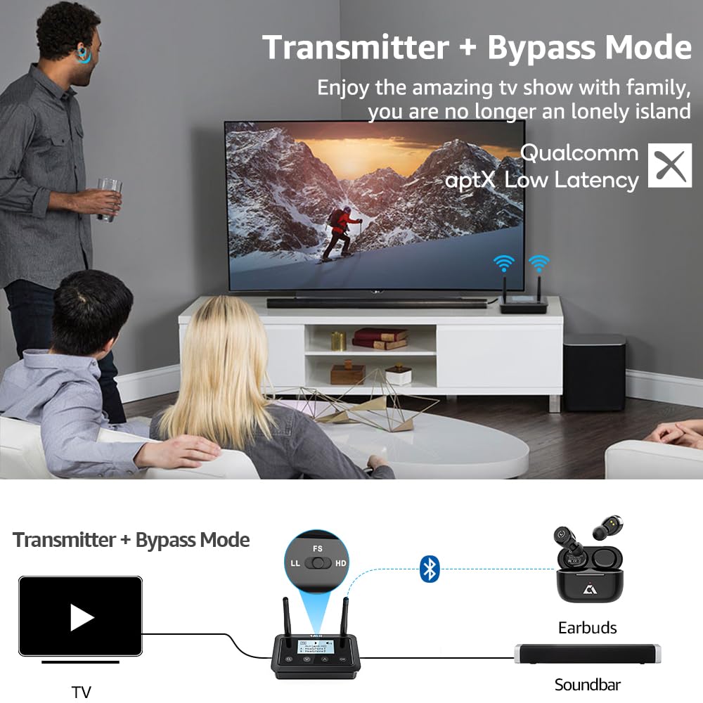 1Mii B03+ Émetteur Bluetooth pour TV, Transmetteur Récepteur Bluetooth 5.3