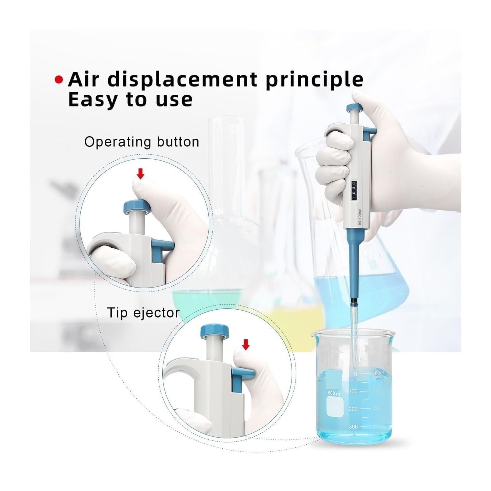 Pipeta Micropipeta De 2 Uds, Canal Único, Multicanal, Manual, Rango Continuamente Ajustable, Laboratorio 0,1μl-1000μl para laboratorio(10-100ul)