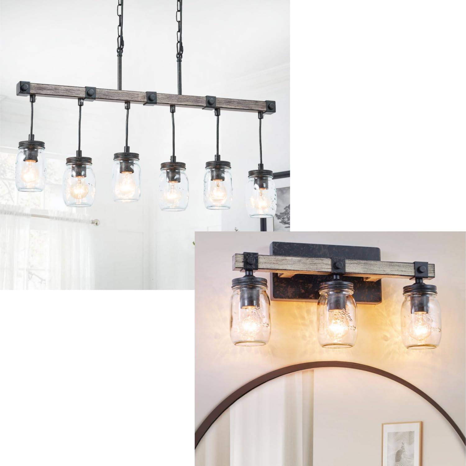 Farmhouse Kitchen Island Lighting & 3-Light Bathroom Light Fixtures