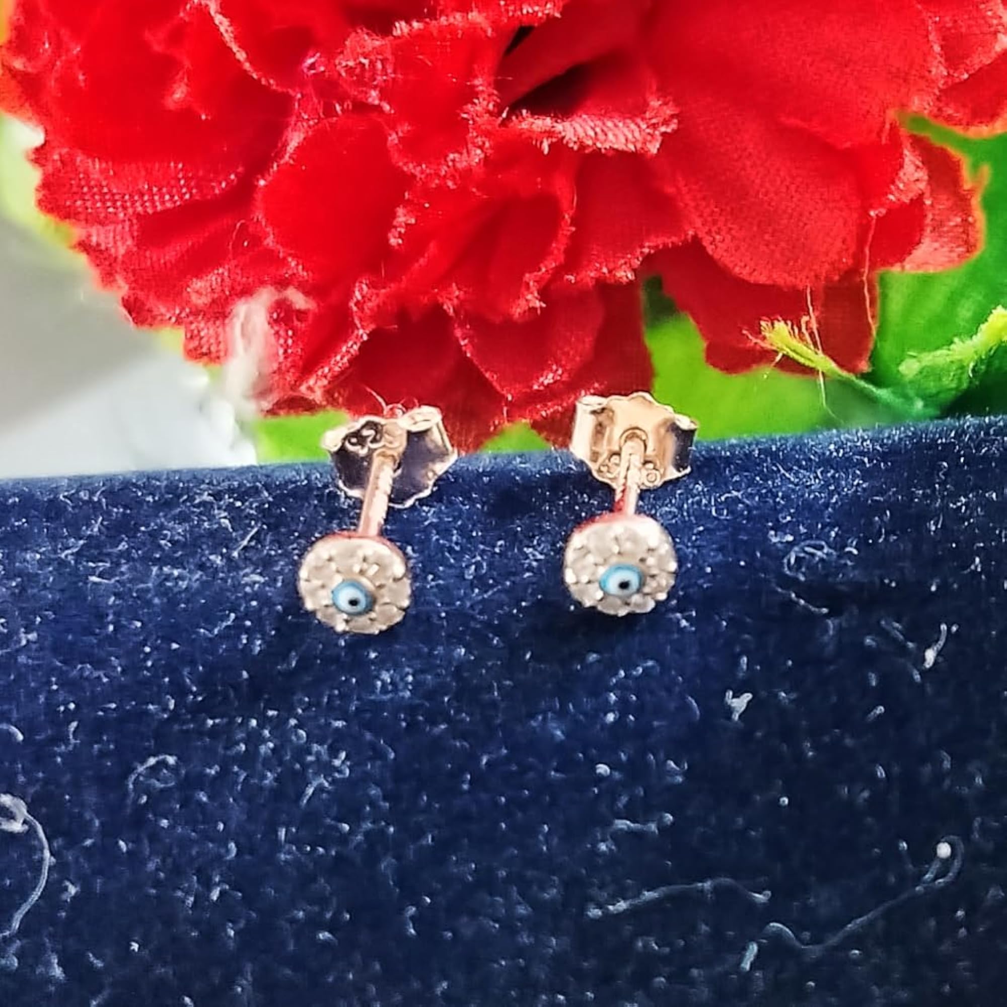 925 Pure Silver Rhodium Plated Blue Evil Eye Circular Studs