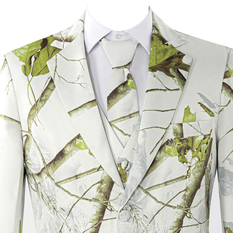 HBDesign Men's Grey Camouflage Suit with Tie Formal Business Wedding Party Blazer Vest Pants Set2